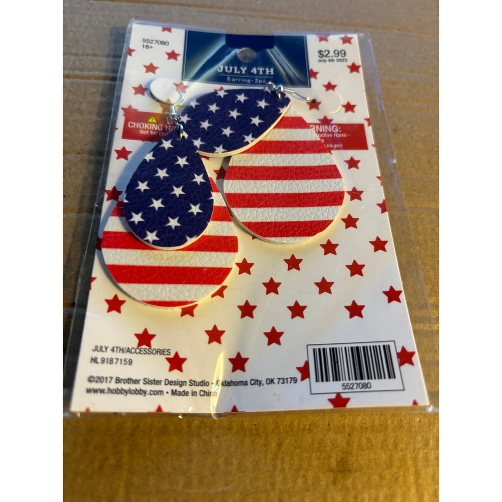 Patriotic Earrings, Red, White, and Blue Dangle, 4th of July Earrings 1 Pair